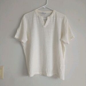 Zara Top Womens M/L*Cream 100%Linen Lightweight Knit Split Neck Oversized